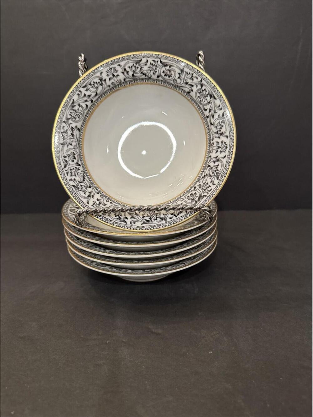 (6) Sango Spanish Lace Fruit Dessert Bowls  #3757 - 5.5” W Japan Gold Rim